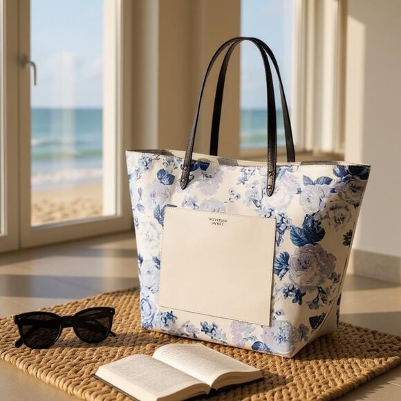 VICTORIAS SECRET VS Limited Edition Blue White Floral Carry All Tote Bag Shopper - Picture 4 of 16